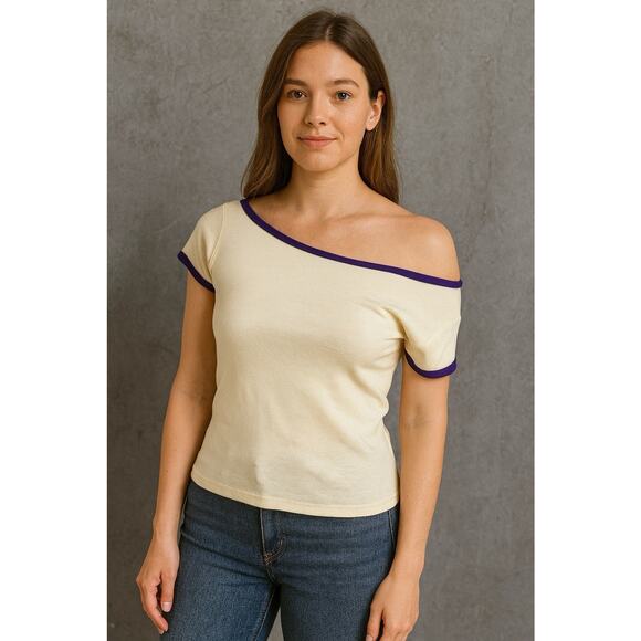 5 for 20 BDG Urban Outfitters Off-Shoulder Top (Size M) Yellow and Purple - Picture 1 of 6